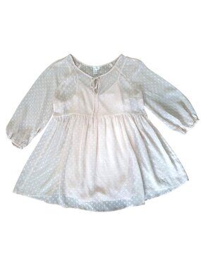 Motherhood Maternity Pink Swiss Dot Dress 3/4 Sleeve Tie Neck Empire waist Size